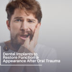Man Holding Side of Mouth Dental Implants to Restore Function and Appearance After Oral Trauma
