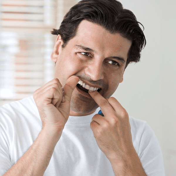 Close-up of a man flossing